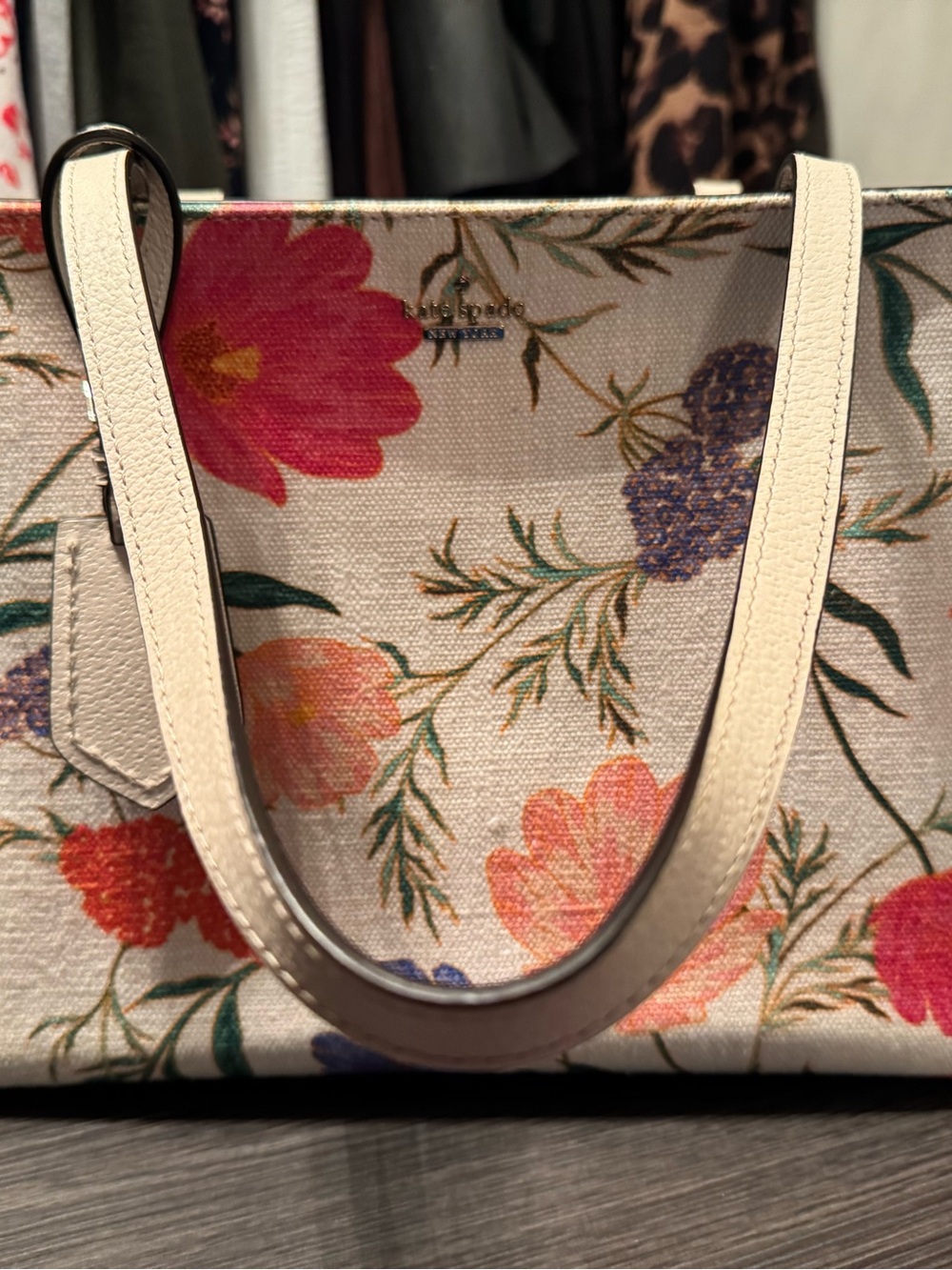 kate spade Cream Floral Canvas Tote with Multicolor Blooms